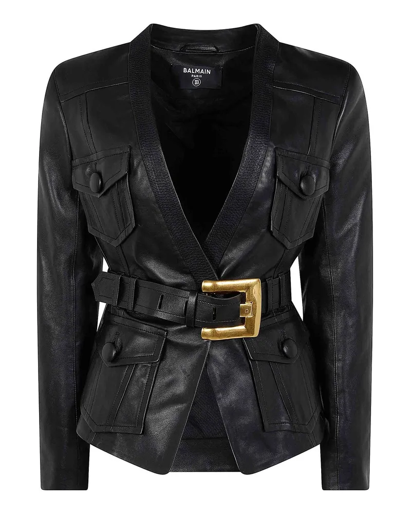 Balmain Lederjacke - Schwarz Schwarz