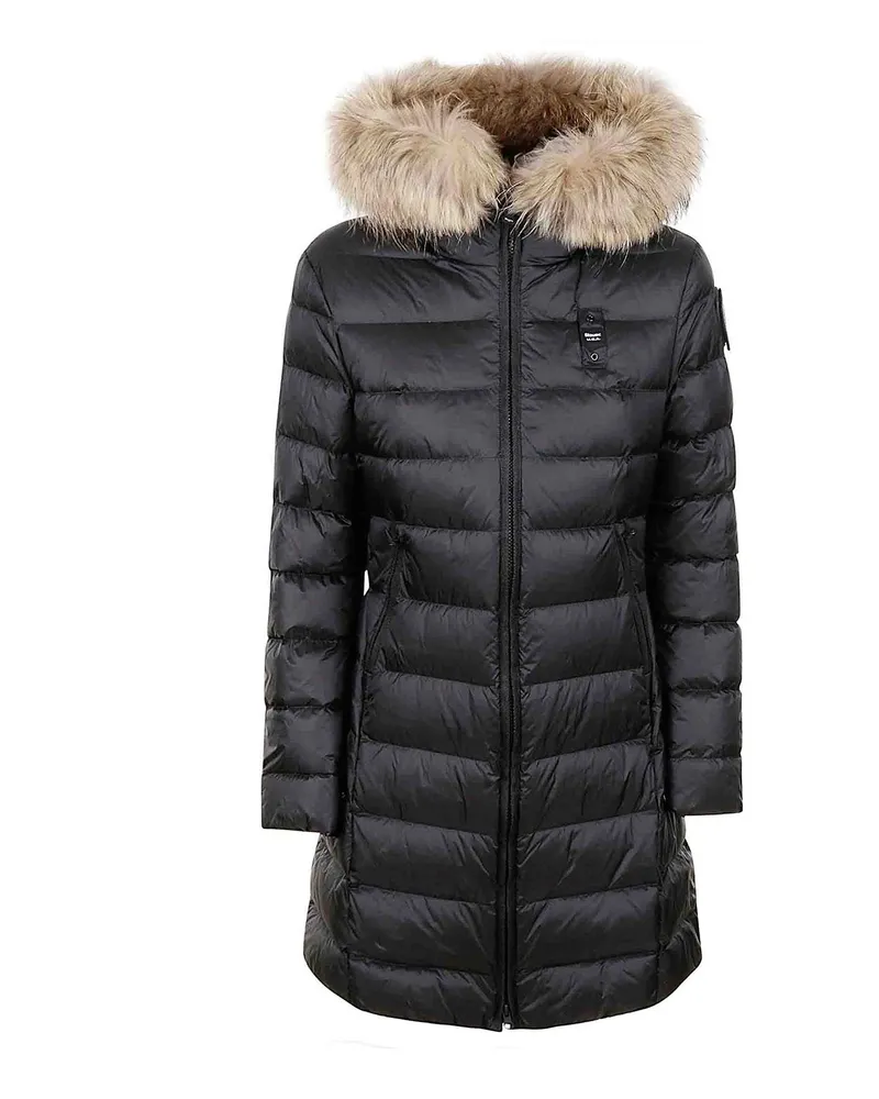 Blauer Knielanger Mantel - Schwarz Schwarz