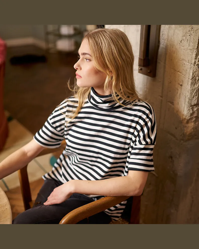 Lands' End Supima Rollkragenshirt, Damen, Größe regular, Schwarz, Baumwolle, by Schwarz