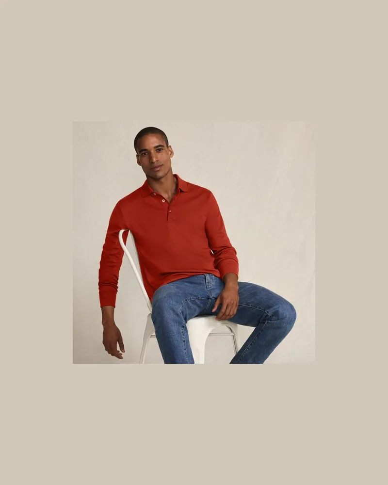 Lands' End Supima Langarm-Polo, Classic Fit, Herren, Größe tall, Braun, Baumwolle, by Braun