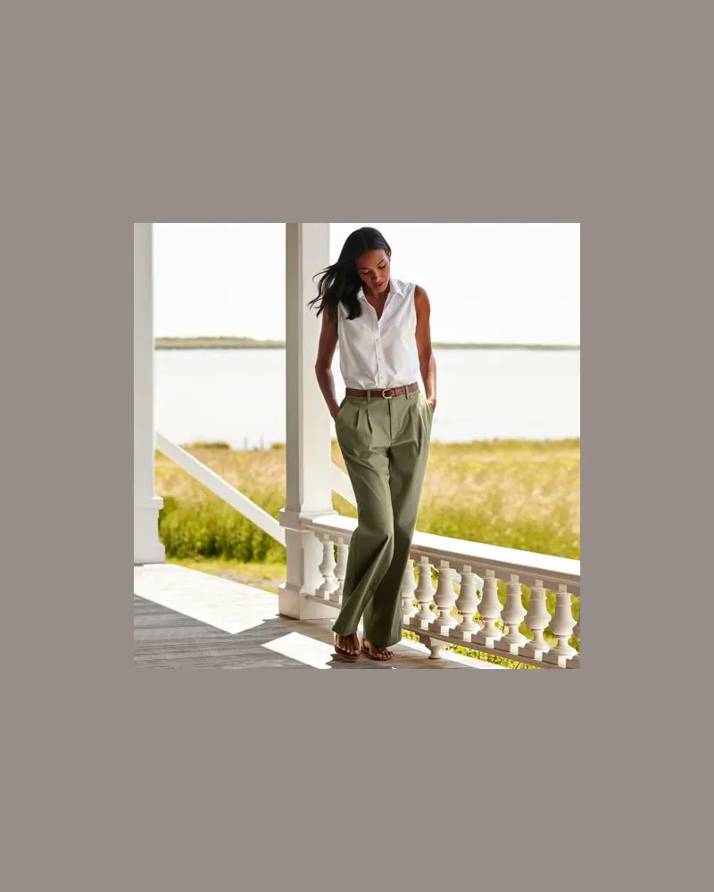 Lands' End Chinohose High Waist mit weitem Bein, Damen, Größe regular, Grün, Baumwolle/Elasthan, by Grün