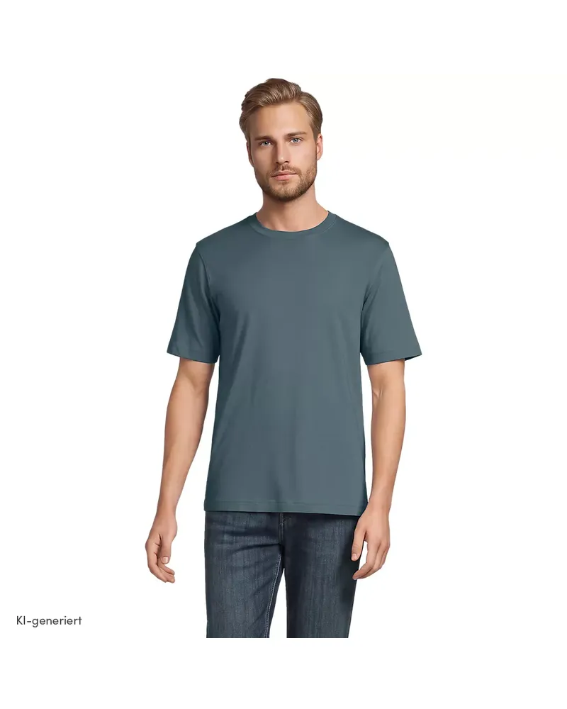 Lands' End Super-T Kurzarm-Shirt, Classic Fit, Herren, Größe tall, Grün, Baumwolle, by Grün
