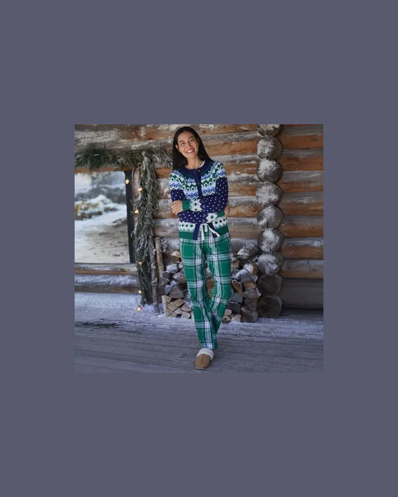 Lands' End Pyjama-Set mit Flanellhose, Damen, Größe:44-46 petite, Grün, Baumwolle/Baumwoll-Mischung/Viskose-Mischung, by Grün