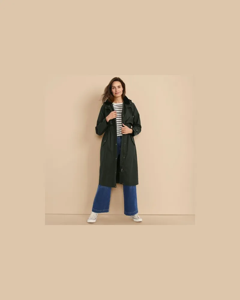 Lands' End Langer, gewachster Mantel mit Kapuze, Damen, Größe:40-42 petite, Grün, Baumwolle/Polyester, by Grün