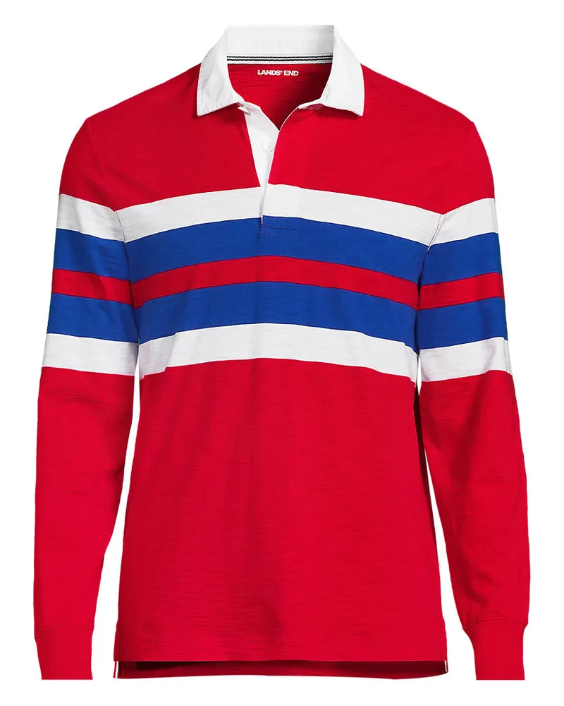 Lands' End Langärmeliges Flammgarn-Rugbyshirt, Herren, Größe regular, Rot, Baumwolle, by Rot