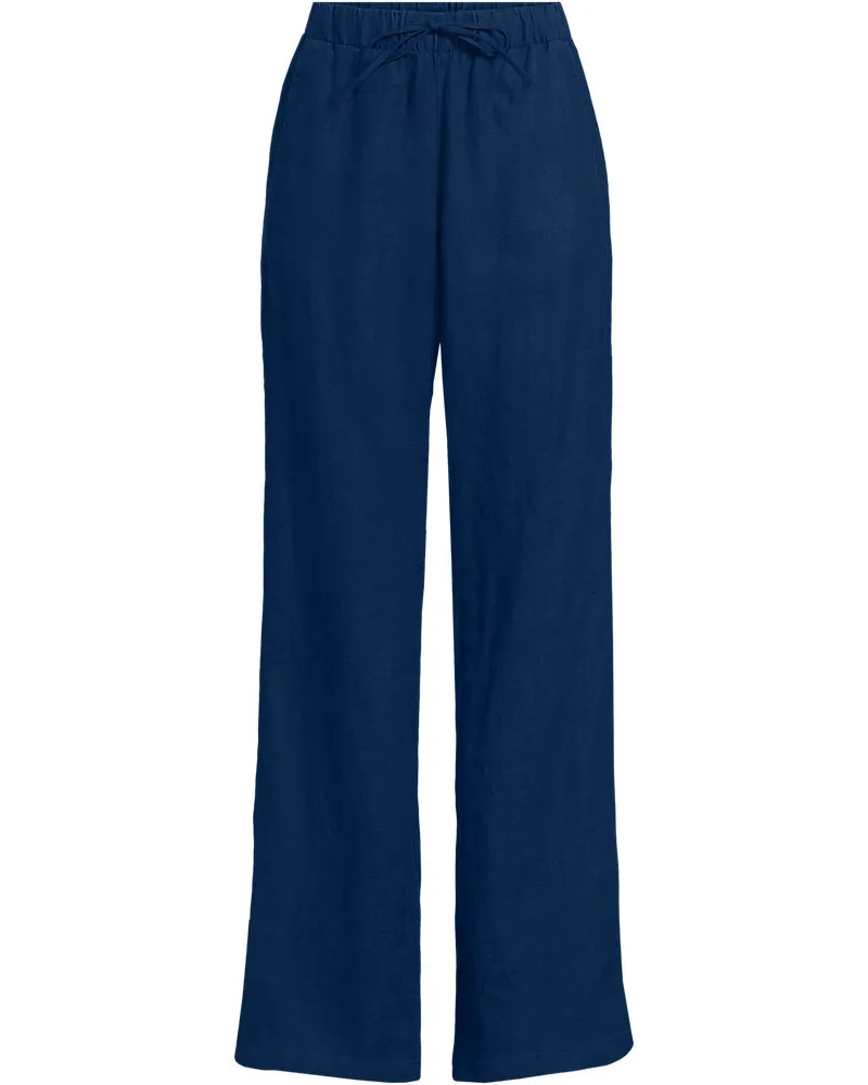 Lands' End Weite Premium Reinleinen-Schlupfhose, Damen, Größe regular, Blau, Leinen, by Blau