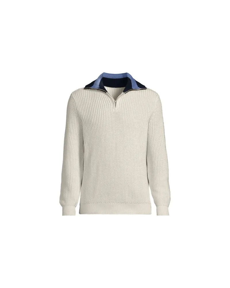 Lands' End Baumwoll-Pullover mit Colorblock-Kragen DRIFTER, Herren, Größe:56-58 regular, Weiß, Baumwolle, by Weiß