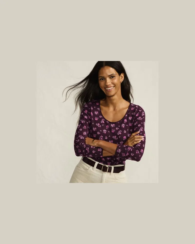 Lands' End Baumwolle/Modal-Shirt mit Ballett-Ausschnitt, Damen, Größe regular, Rot, Baumwolle Modal, by Rot