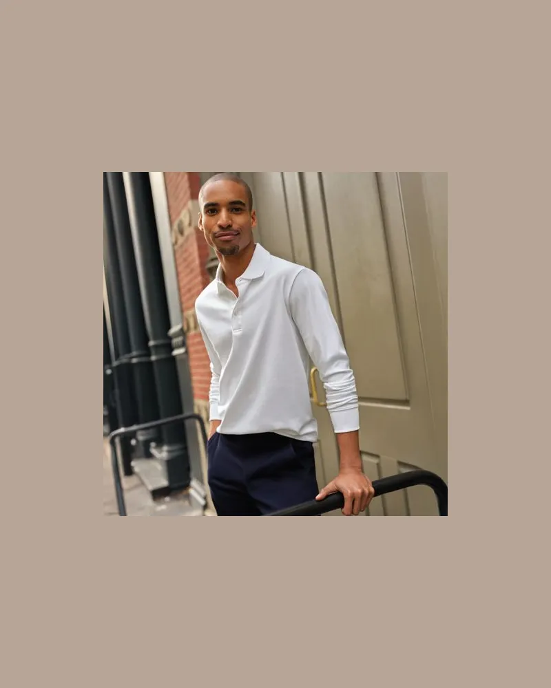 Lands' End Supima Langarm-Polo, Classic Fit, Herren, Größe tall, Weiß, Baumwolle, by Weiß