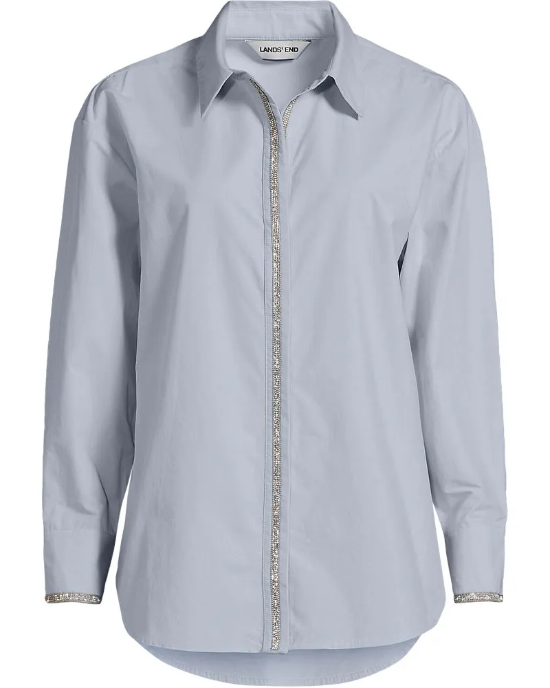 Lands' End Baumwollbluse mit verzierter Knopfleiste, Damen, Größe petite, Blau, Baumwolle, by Blau