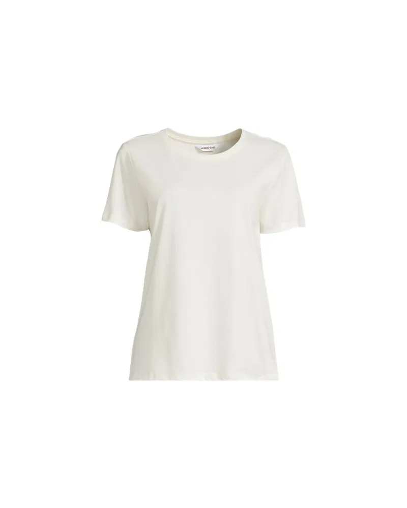 Lands' End Supima T-Shirt mit Rundhalsausschnitt, Damen, Größe petite, Weiß, Baumwolle, by Weiß
