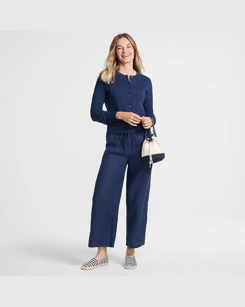 Lands' End Premium Reinleinen-Schlupfhose in 7/8-Länge, Damen, Größe:34 petite, Blau, Leinen, by Blau