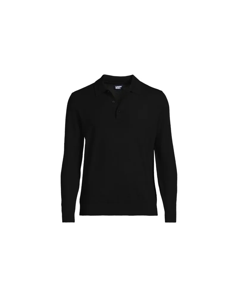 Lands' End Merino-Polopullover, Herren, Größe:60 regular, Schwarz, Wolle, by Schwarz