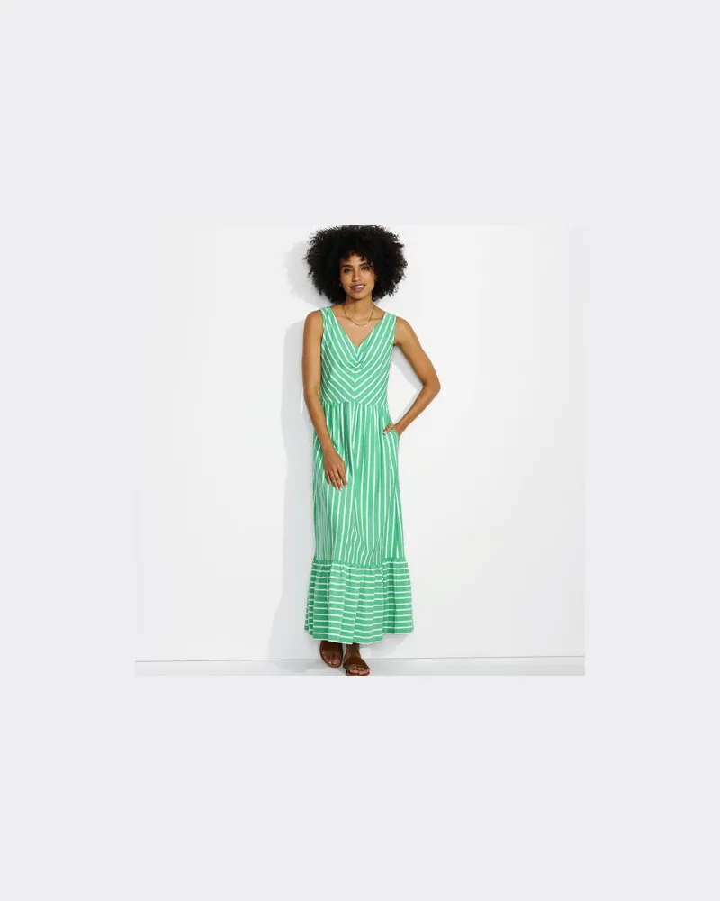 Lands' End Maxikleid aus Baumwolle/Modal-Mix mit V-Ausschnitt, Damen, Größe:44-46 regular, Grün, Elasthan/Baumwoll-Mischung/Baumwolle Modal, by Grün