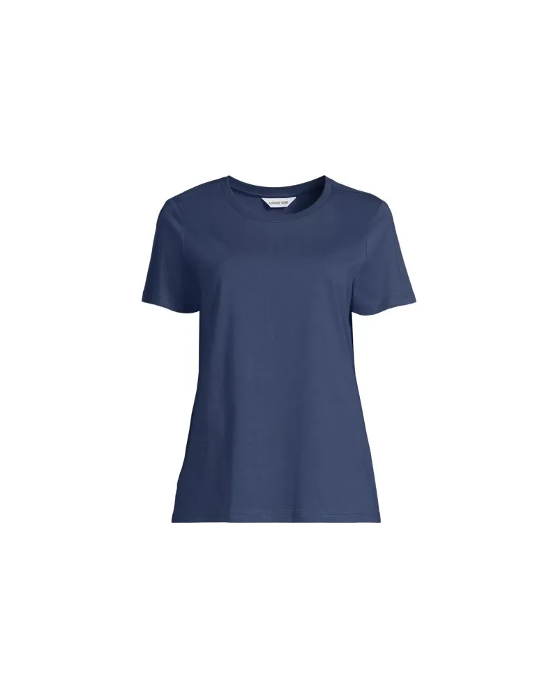 Lands' End Supima T-Shirt mit Rundhalsausschnitt, Damen, Größe regular, Blau, Baumwolle, by Blau
