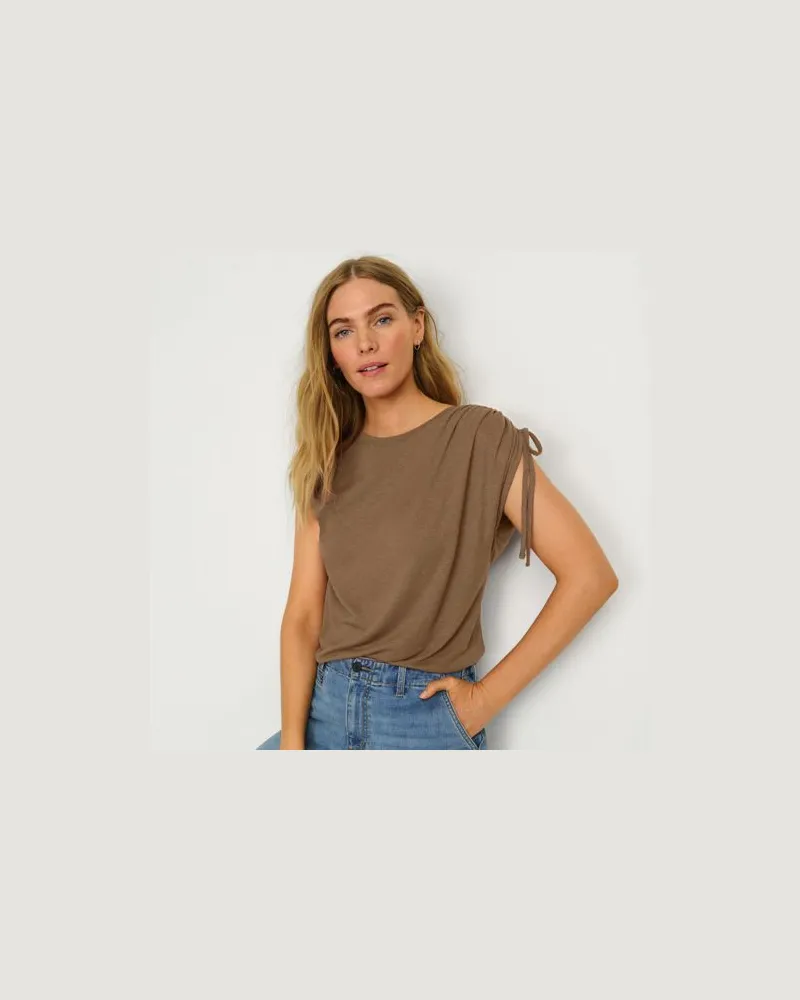 Lands' End Leinenmix-Shirt mit geraffter Schulter, Damen, Größe petite, Braun, Leinen/Viskose, by Braun