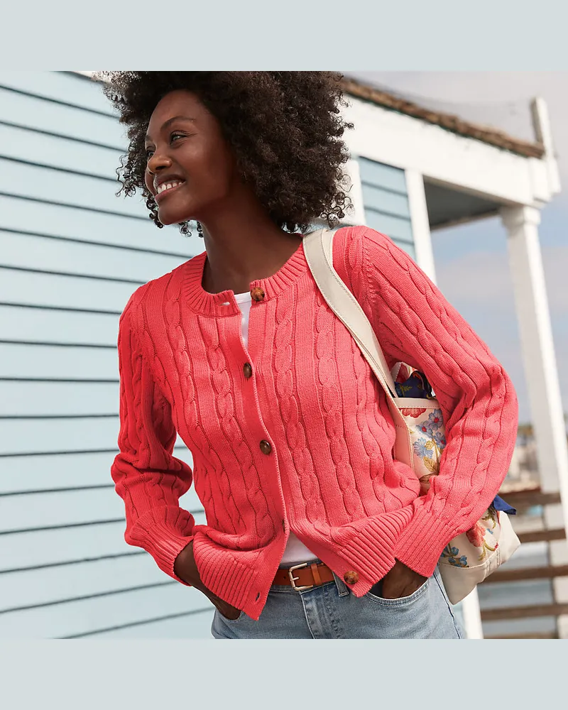 Lands' End Zopfmuster-Cardigan DRIFTER mit Ballonärmeln, Damen, Größe regular, Orange, Baumwolle, by Orange
