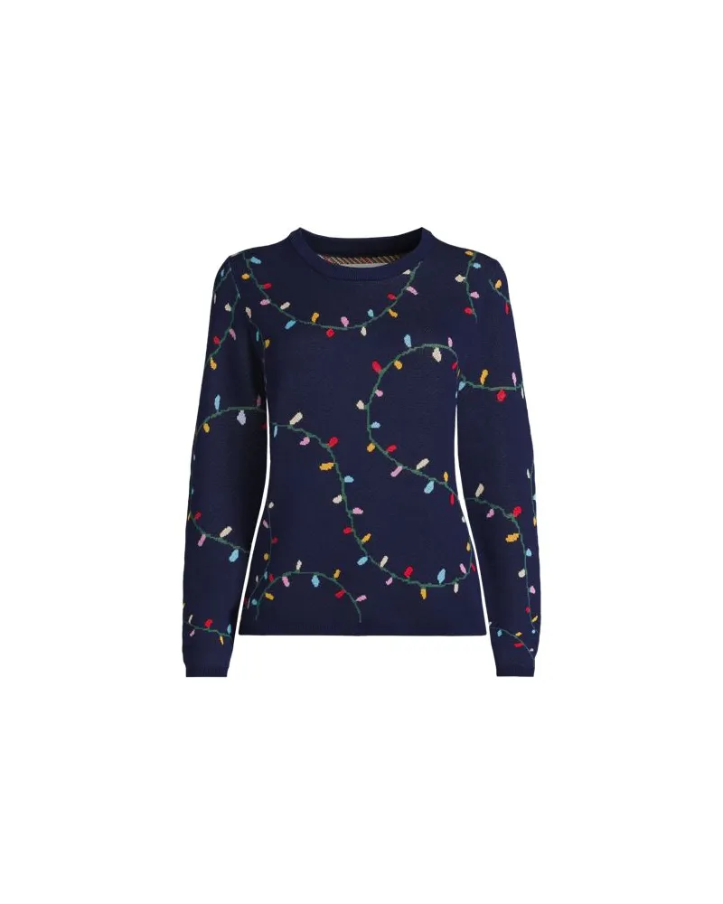 Lands' End Feinstrick-Weihnachtspullover Lichterkette, Damen, Größe plus, Blau, Baumwolle, by Blau