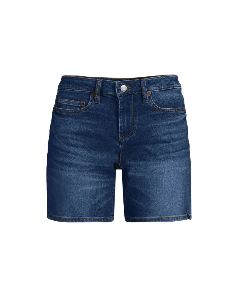 Lands' End Recover Jeansshorts Mid Waist 18 cm, Damen, Größe regular, Blau, Elasthan/Baumwoll-Mischung/Polyester-Mischung, by Blau