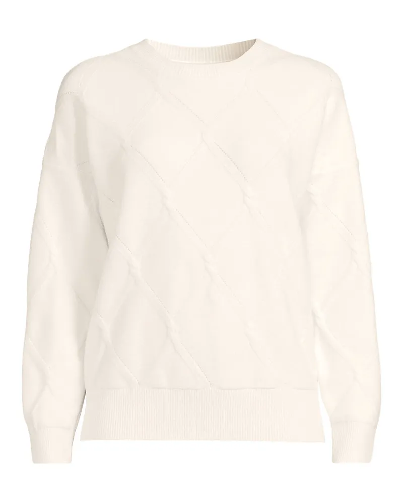 Lands' End CashTouch Pullover mit Rautenmuster, Damen, Größe regular, Weiß, Baumwoll-Mischung/Polyester-Mischung/Nylon-Mischung, by Weiß
