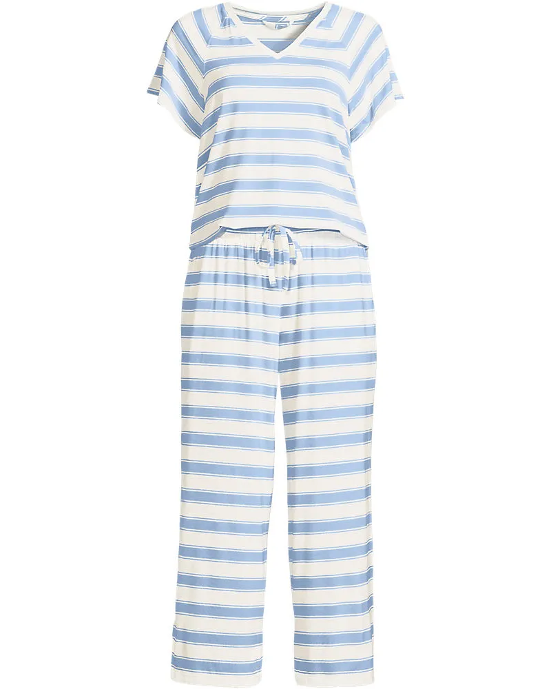 Lands' End Pyjama-Set mit 3/4-Hose und Cooling-Finish, Damen, Größe regular, Blau, Elasthan/Viskose-Mischung, by Blau