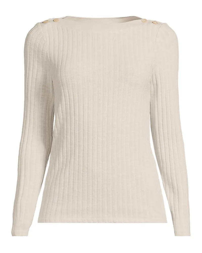 Lands' End Rippstrick-Shirt mit U-Boot-Ausschnitt, Damen, Größe plus, Beige, Elasthan/Baumwoll-Mischung/Polyester-Mischung, by Beige