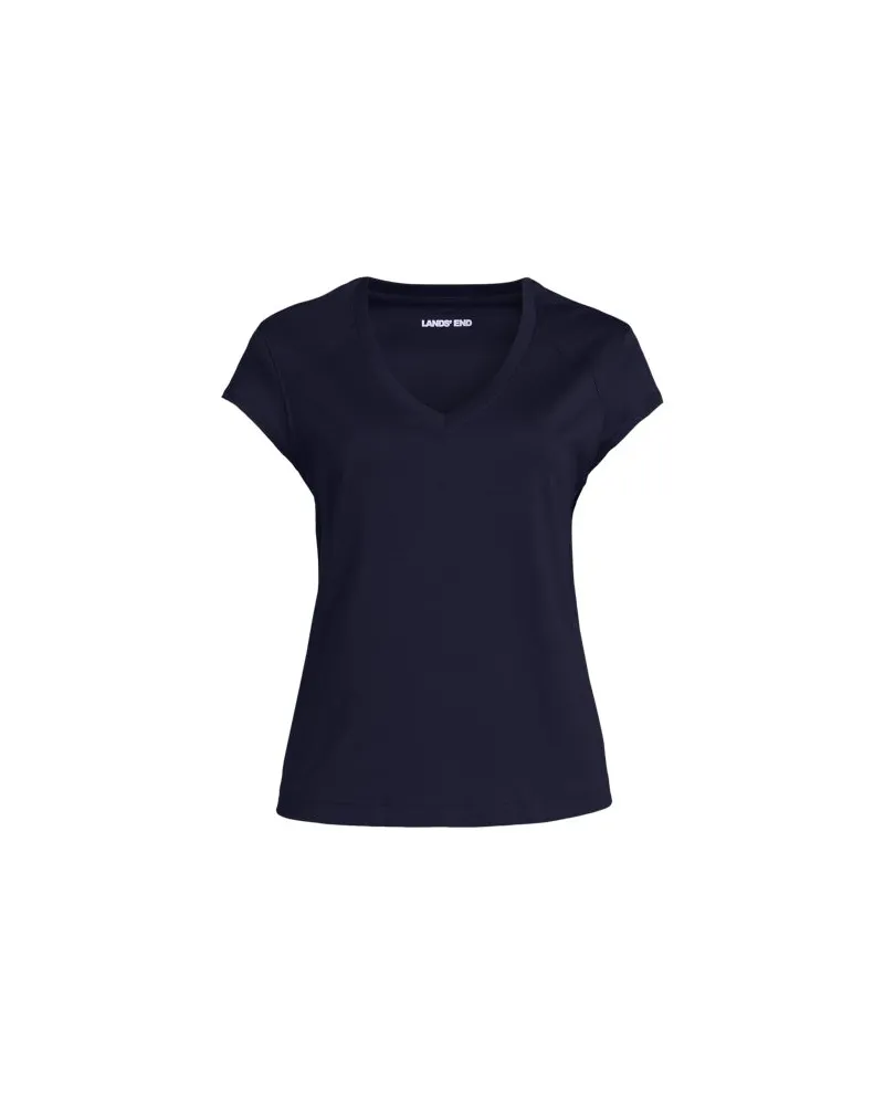 Lands' End Supima-Shirt mit V-Ausschnitt und Kappärmeln, Damen, Größe plus, Blau, by Blau