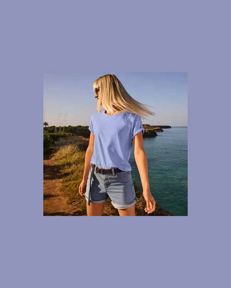 Lands' End Supima Kurzarm-Shirt mit rundem Ausschnitt, Damen, Größe:44-46 regular, Lila, Baumwolle, by Lila