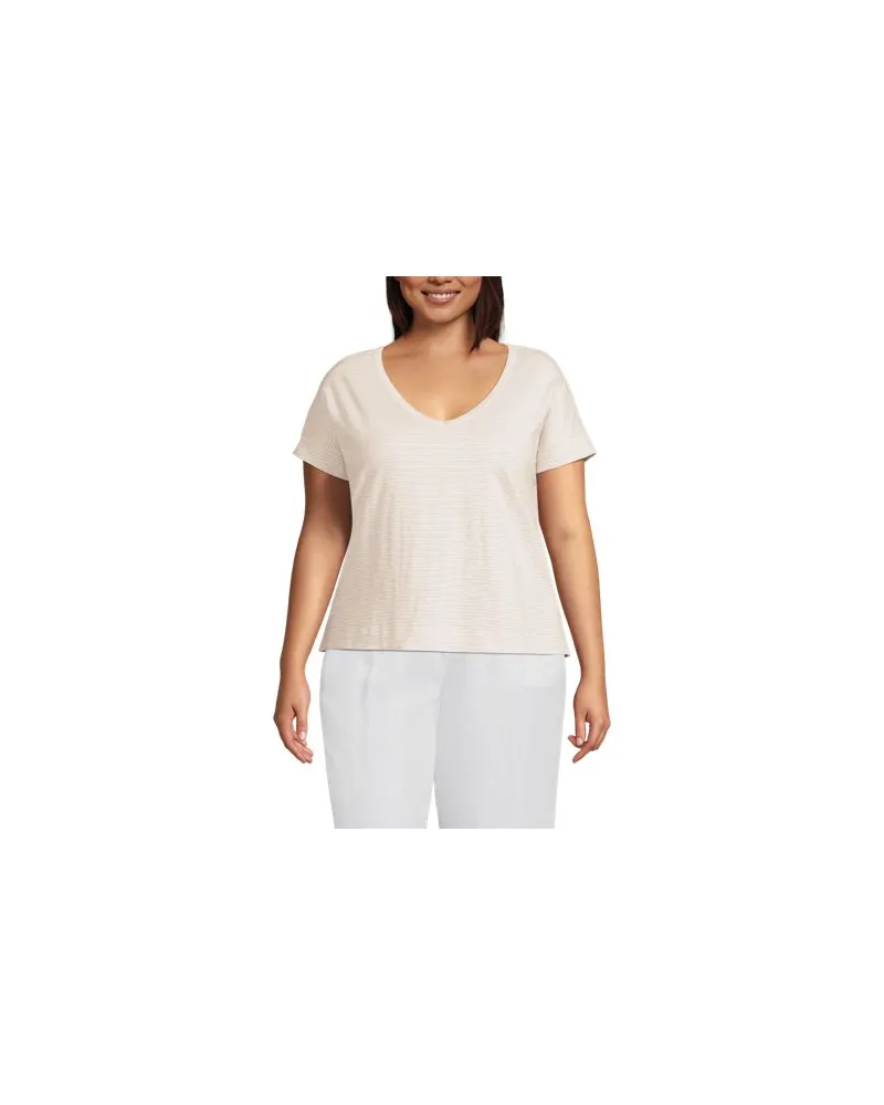Lands' End Baumwollshirt mit V-Ausschnitt, Damen, Größe plus, Beige, Baumwolle, by Beige