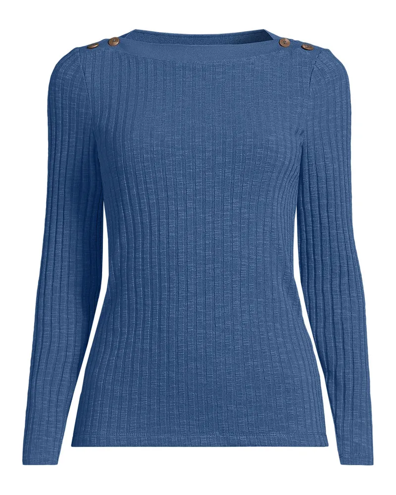 Lands' End Rippstrick-Shirt mit U-Boot-Ausschnitt, Damen, Größe plus, Blau, Elasthan/Baumwoll-Mischung/Polyester-Mischung, by Blau