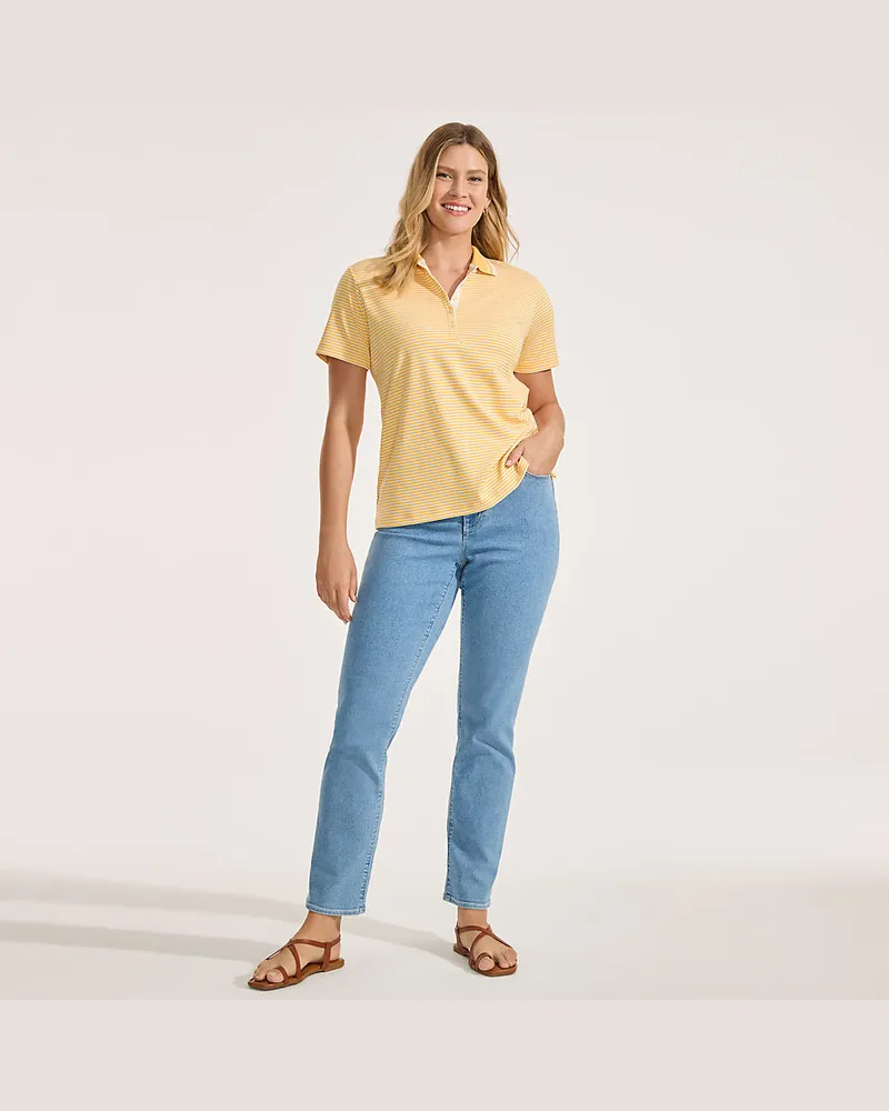 Lands' End Straight Fit Recover Jeans Mid Waist, Damen, Größe petite, Blau, by Blau