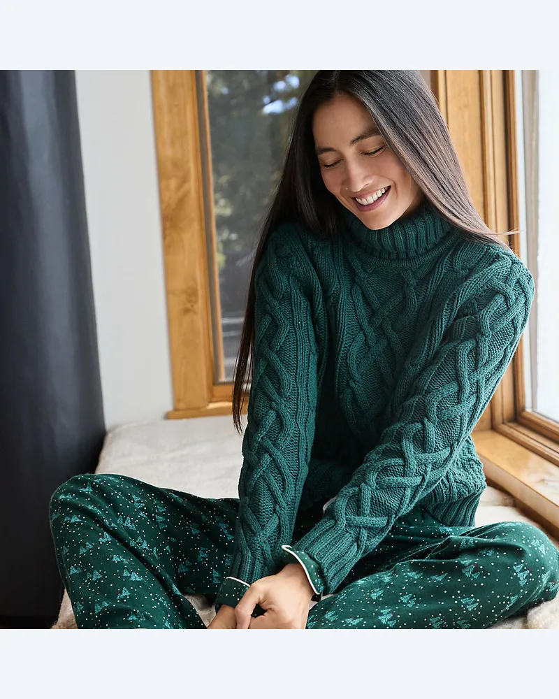 Lands' End Zopfmuster-Rollkragenpullover DRIFTER, Damen, Größe regular, Grün, Baumwolle, by Grün