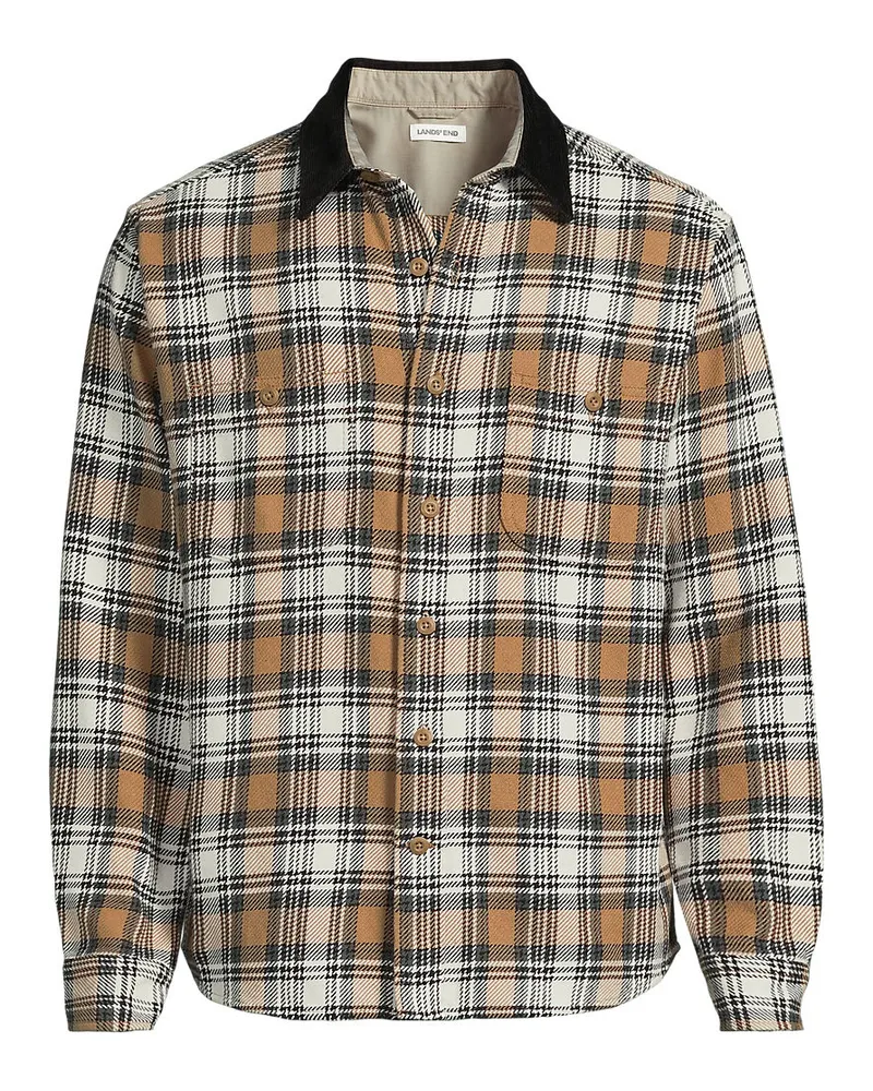 Lands' End Flanellhemd mit Cordkragen, Herren, Größe regular, Braun, Baumwolle, by Braun