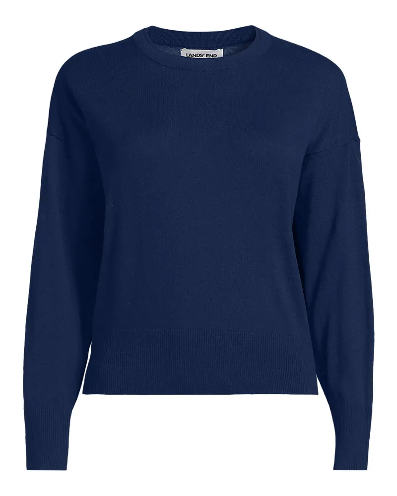 Lands' End Feinstrick-Baumwollpullover mit unterlegtem Ausschnitt, Damen, Größe plus, Blau, Baumwolle, by Blau