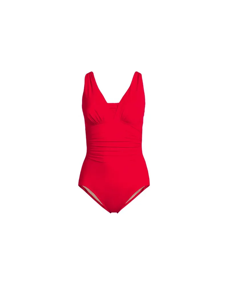 Lands' End Shape-Badeanzug mit V-Ausschnitt SLENDER, Damen, Größe regular, Rot, Elasthan/Nylon-Mischung, by Rot