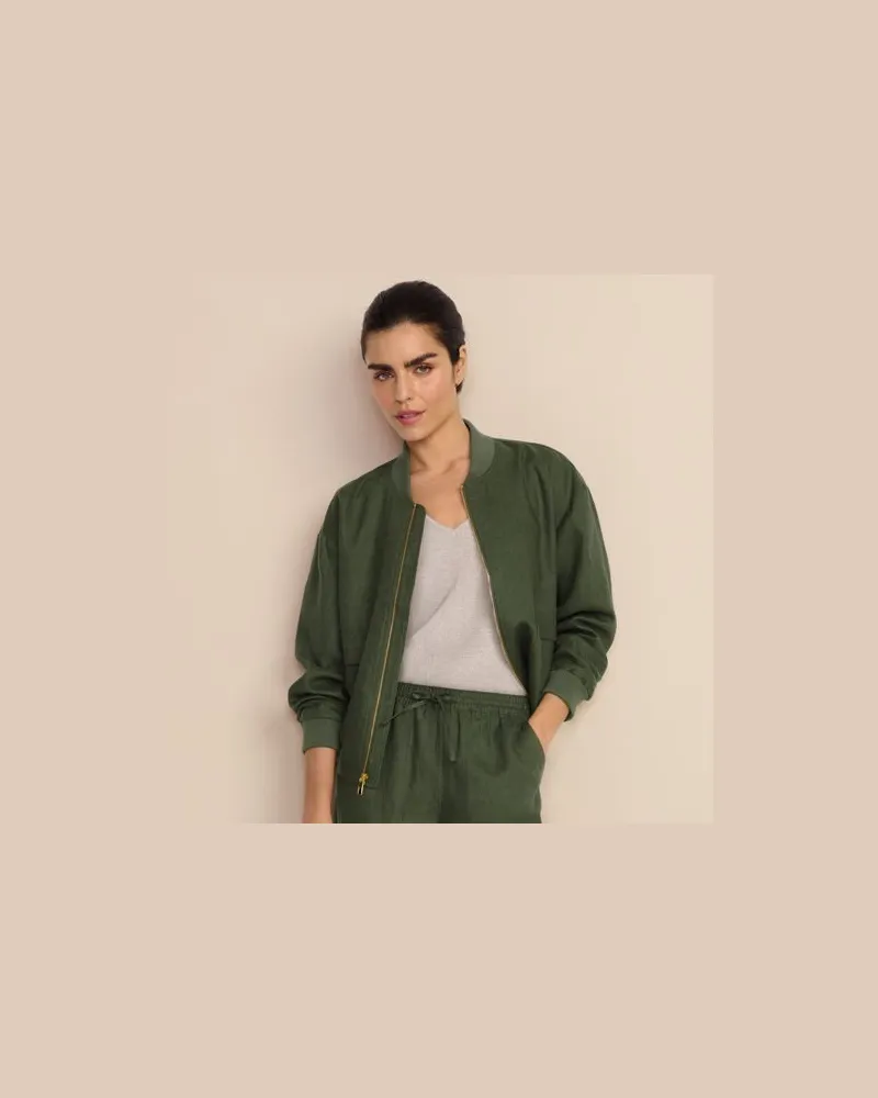 Lands' End Leinen-Bomberjacke, Damen, Größe:40-42 regular, Grün, Leinen, by Grün