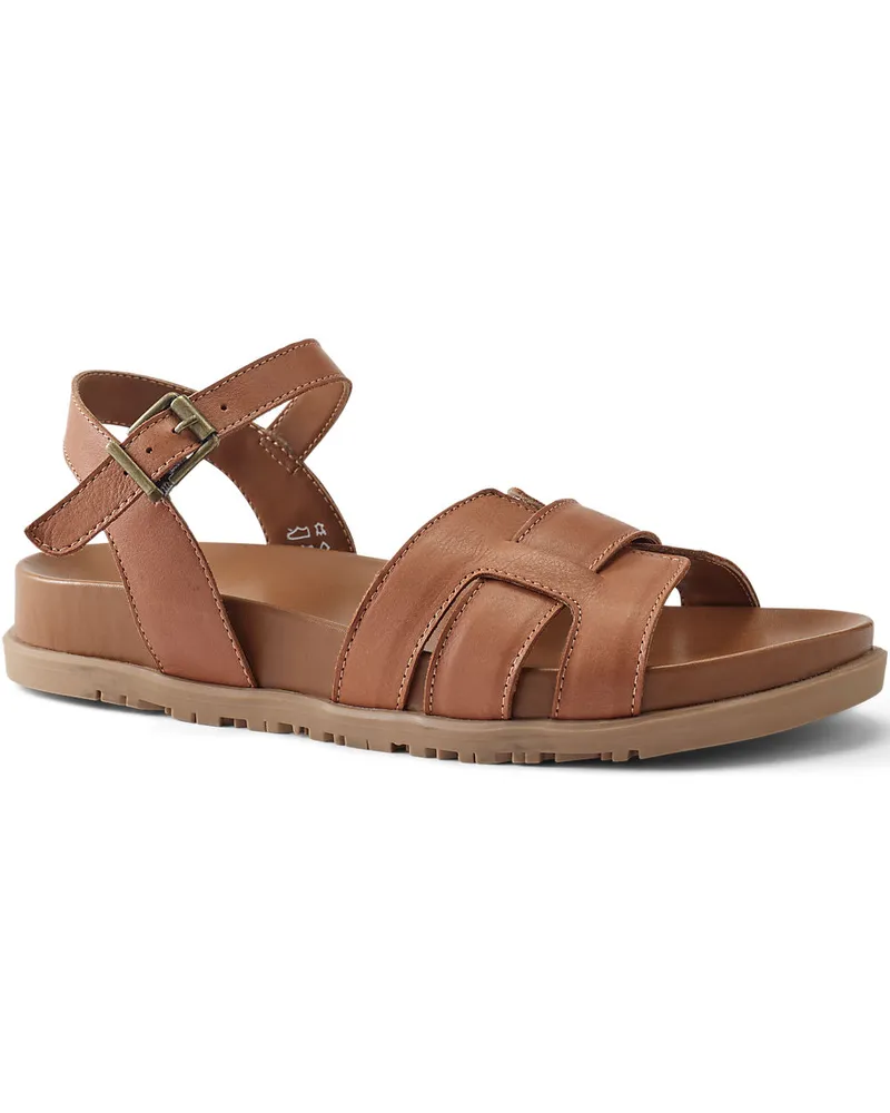 Lands' End Ledersandalen mit Knöchelriemchen, Damen, Größe regular, Beige, Leder, by Beige