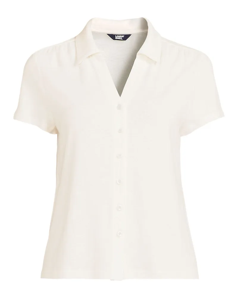 Lands' End Soft Ease Polobluse aus Leinenmix, Damen, Größe plus, Weiß, Leinen, by Weiß