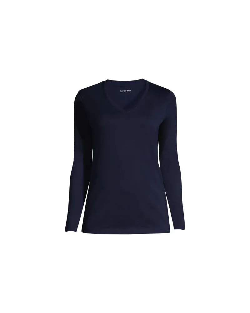 Lands' End Supima® Langarm-Shirt mit V-Ausschnitt, Damen, Größe plus, Blau, Baumwolle, by Blau