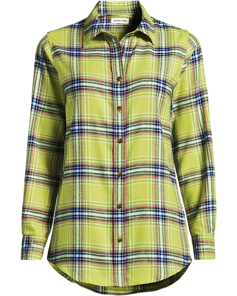 Lands' End Boyfriend-Bluse aus Flanell, Damen, Größe plus, Grün, Baumwolle, by Grün