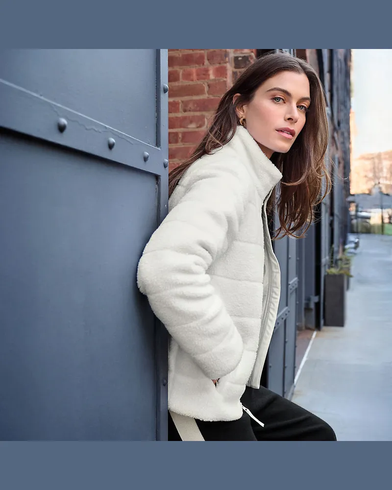 Lands' End Teddy-Steppjacke, Damen, Größe regular, Weiß, Polyester, by Weiß