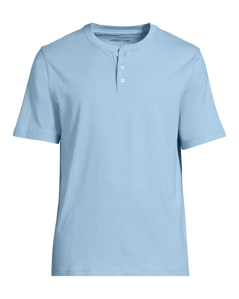 Lands' End Kurzarm-Super-T Henleyshirt, Herren, Größe regular, Blau, Baumwolle, by Blau