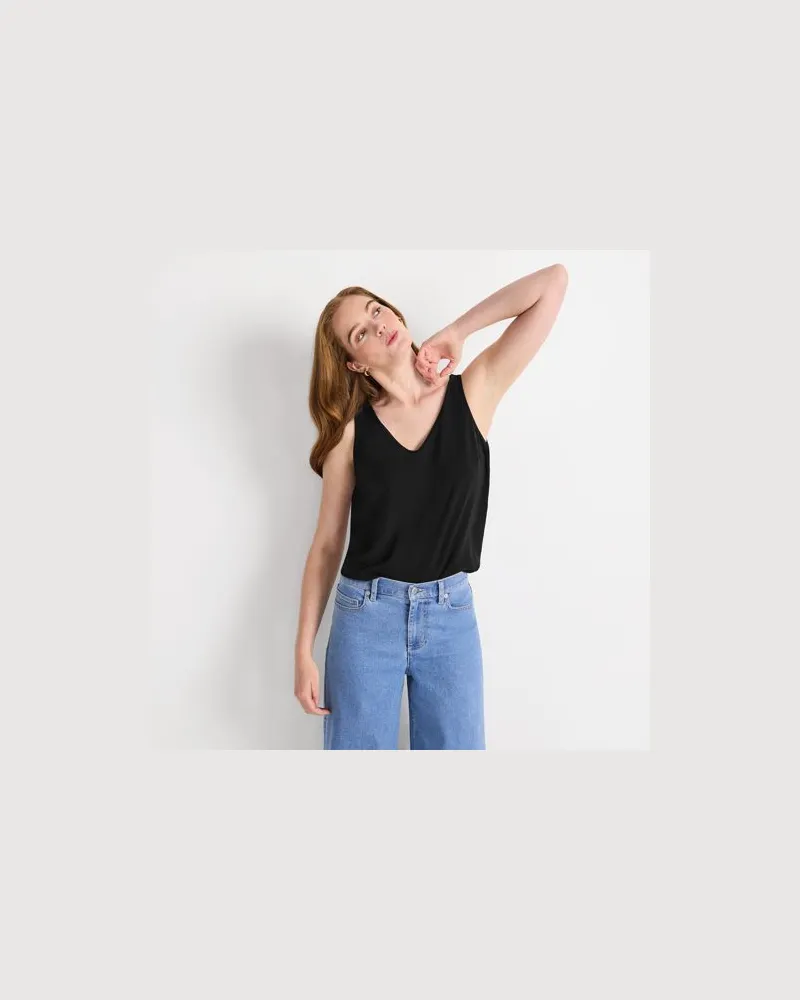 Lands' End Top mit V-Ausschnitt Knitterfrei, Damen, Größe regular, Schwarz, Polyester, by Schwarz