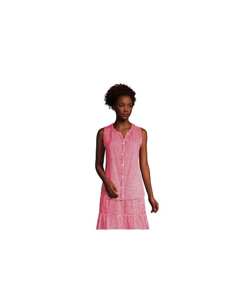 Lands' End Ärmellose Crinkle-Bluse, Damen, Größe regular, Rot, Baumwoll-Mischung, by Rot