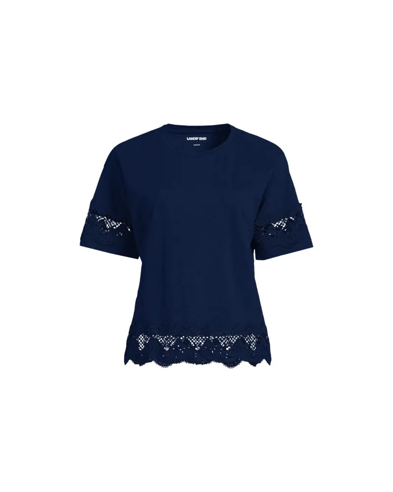 Lands' End Flammgarn-Shirt mit Bordüren, Damen, Größe plus, Blau, Baumwolle, by Blau