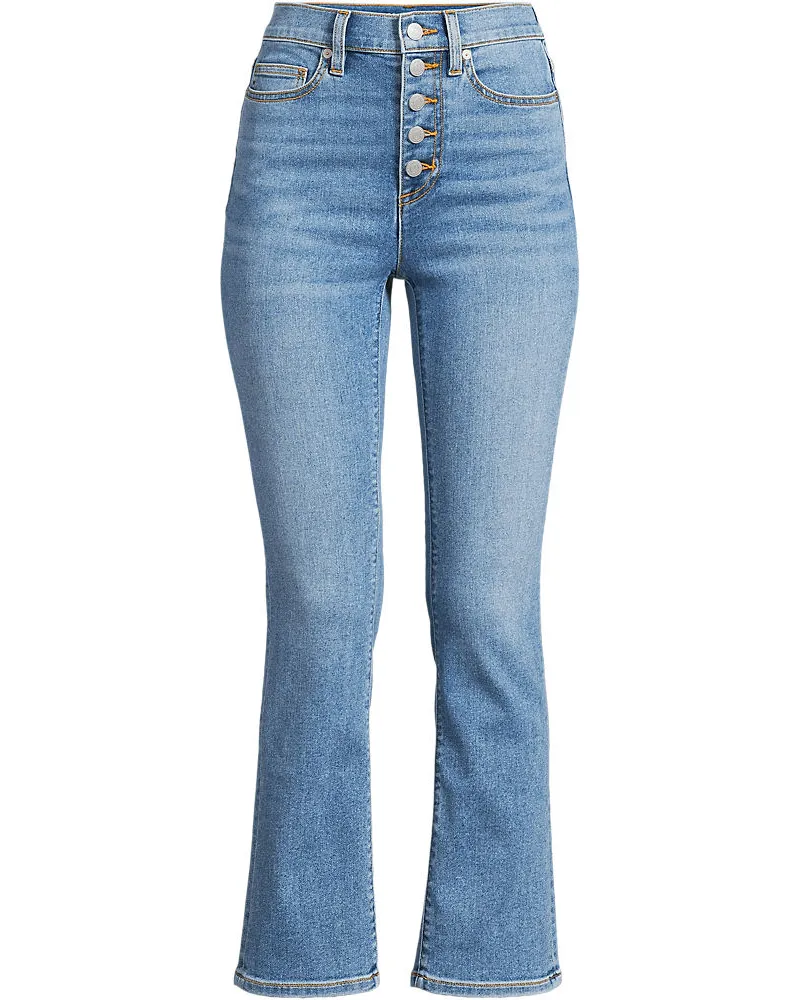 Lands' End Kurze Denim-Schlagjeans, Damen, Größe regular, Blau, Elasthan/Baumwoll-Mischung/Polyester-Mischung, by Blau