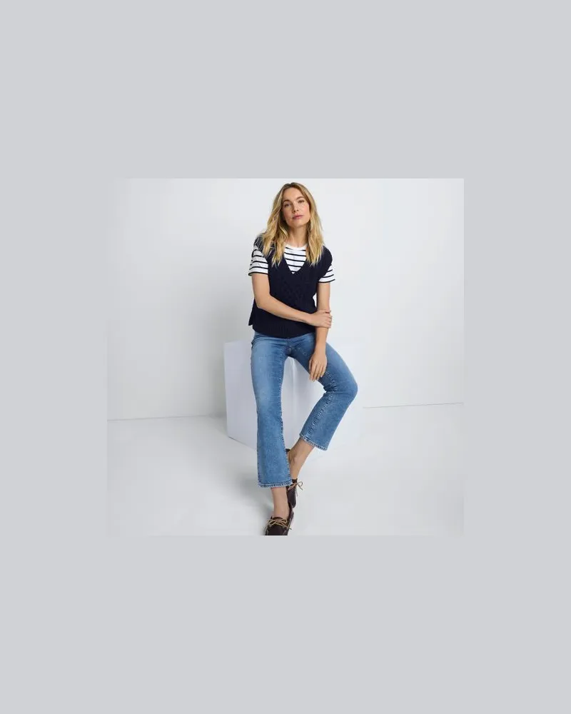 Lands' End Kurze Denim-Schlagjeans, Damen, Größe regular, Blau, Elasthan/Baumwoll-Mischung/Polyester-Mischung, by Blau