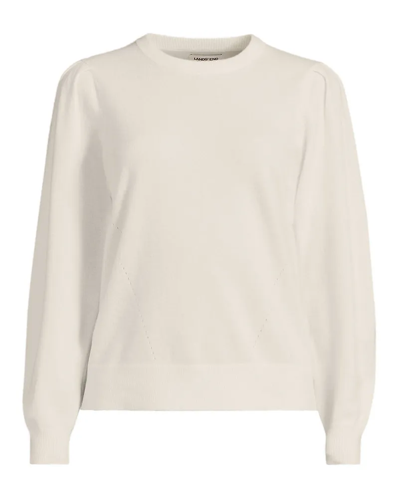 Lands' End Kaschmirpullover mit Puffärmeln, Damen, Größe regular, Weiß, Kaschmir, by Weiß