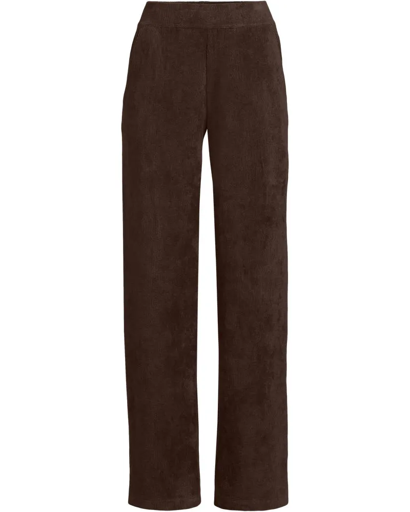 Lands' End Strickcord-Hose Straight Fit, Damen, Größe regular, Braun, Elasthan/Baumwoll-Mischung/Polyester-Mischung, by Braun