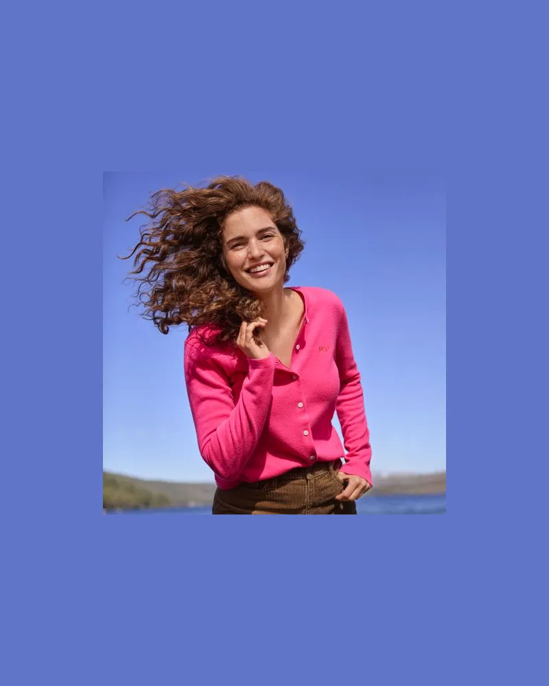 Lands' End Kaschmir-Cardigan mit rundem Ausschnitt, Damen, Größe:40-42 petite, Pink, Kaschmir, by Pink